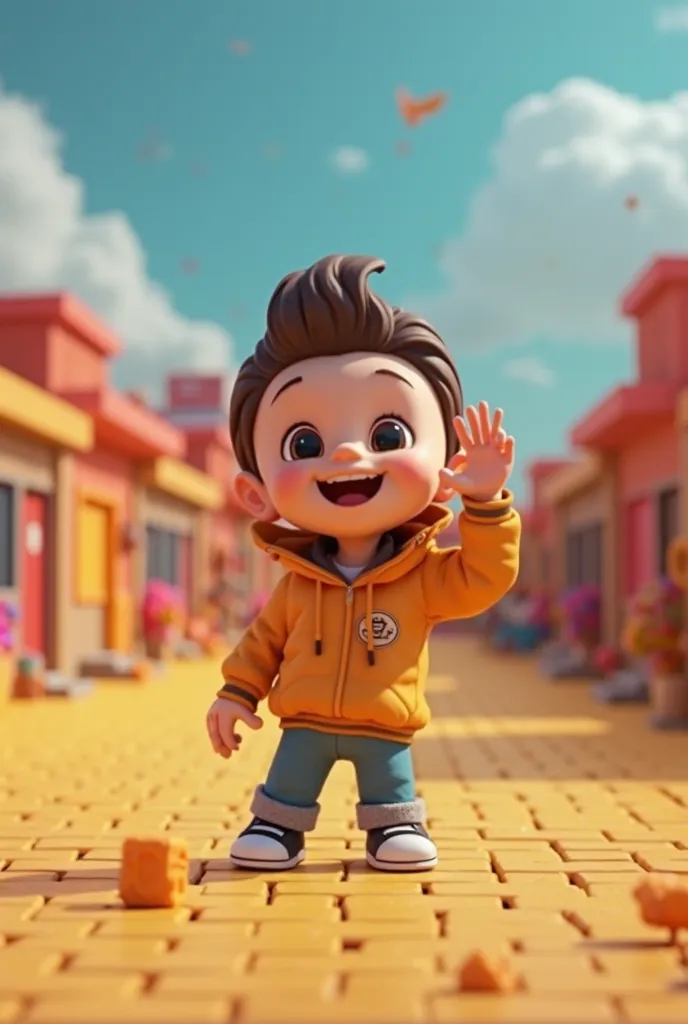 a close up of a cartoon character on a block field, animation style rendering, color rendering in cinema 4D ,  stylized as 3D rendering ,  3D animated demo Reel  , 3D stylized, Stylized 3D render, 3D stylized graphics,  stylized 3D rendering, 3d animated f...