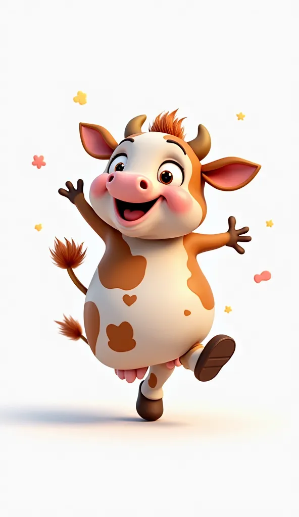 brown and white cow dancing white background 3d cartoon