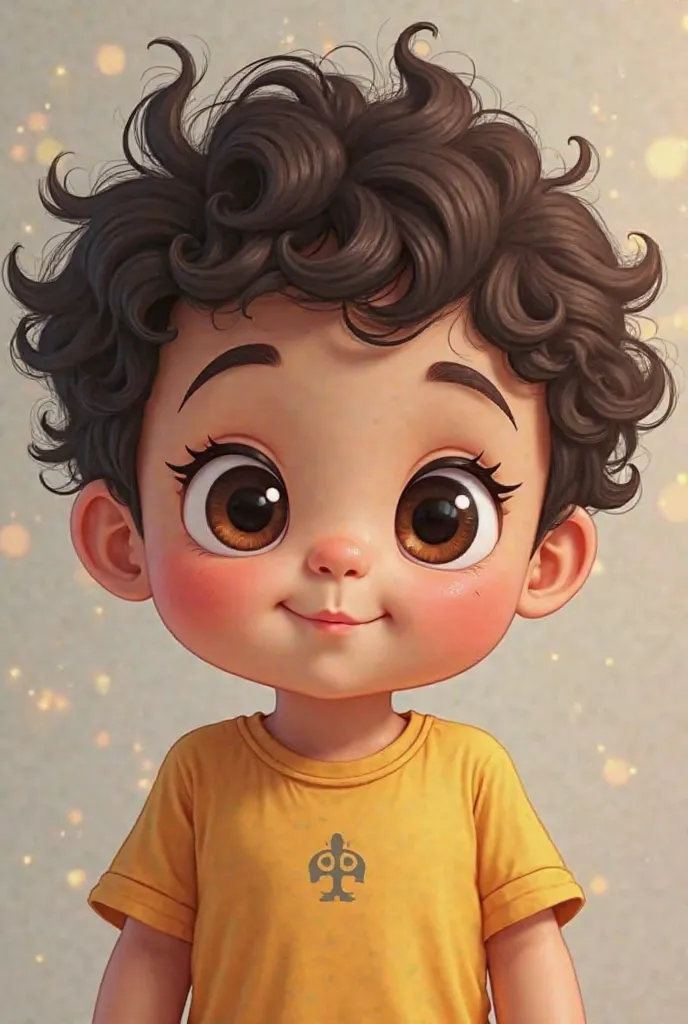 A one-year-old baby with slightly torn, populated , eyes, café, dark, little eyebrows, SKIN COLOR, clara, cabello castaño, dark, Small mouth and pretty little nose that is called Mateo but that it looks real I don't draw or cartoon 