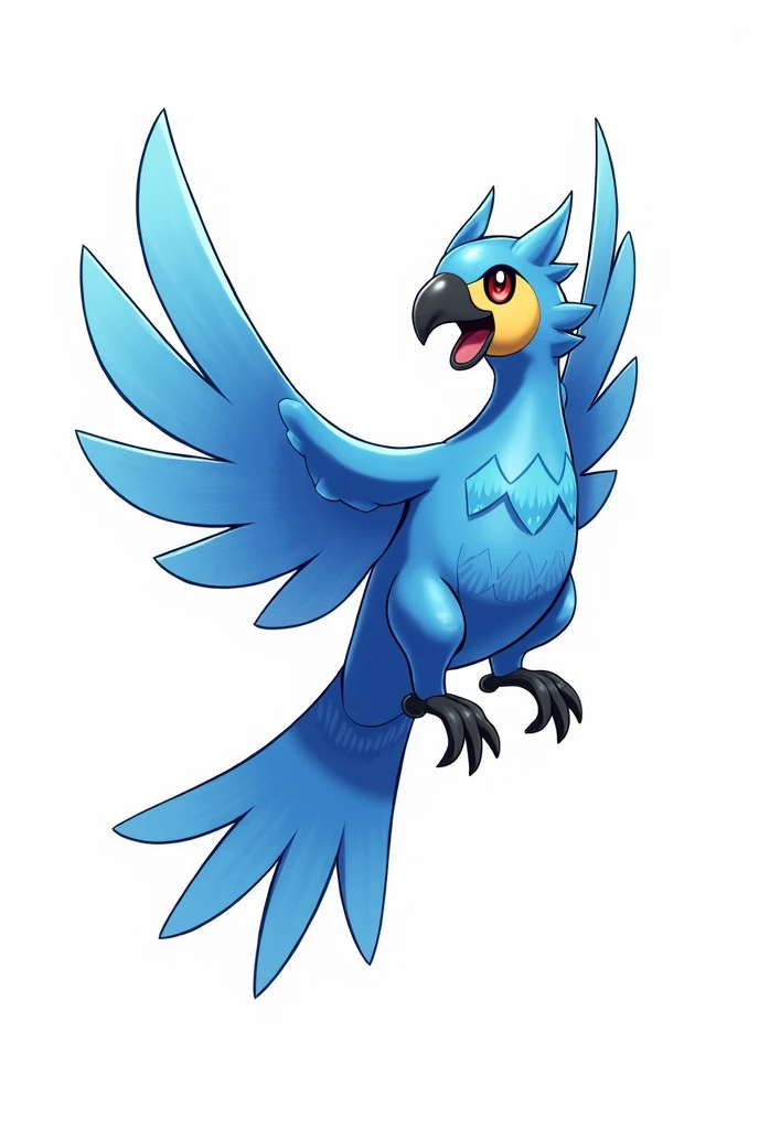 A new Pokémon that is a blue Water-type macaw, white background, pokemon style drawing 