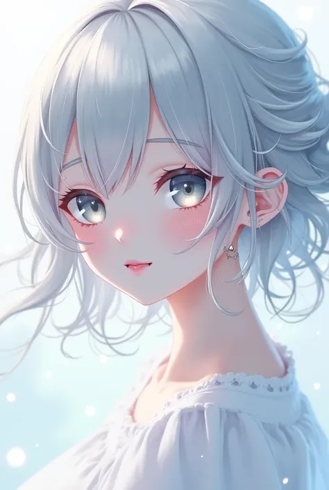 Anime girl with gray hair white eyes and angel bites