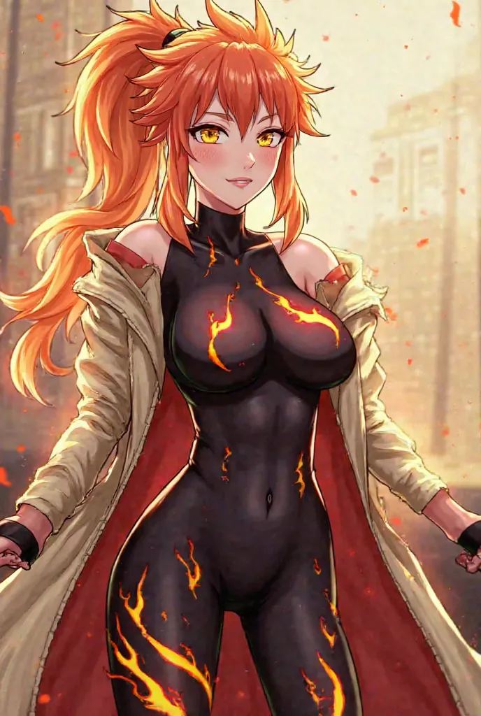 Alright! For Ryuji Kurogane, I imagine her with a tall, muscular build to reflect her strength. She could have spiky, fiery red hair that looks like it’s always flickering like flames. Her eyes could be a bright orange or yellow, giving off that intense fi...