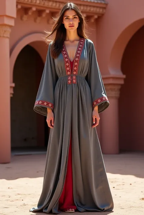 Give me a Moroccan caftan in gray and red sFIFA