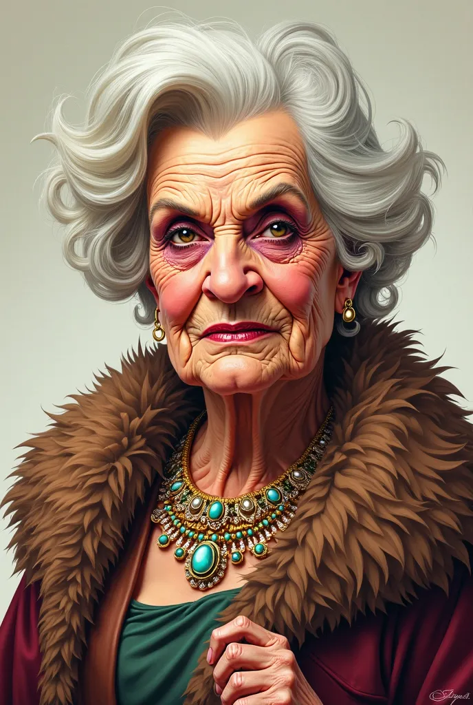 Caricature of a rich cheater old woman