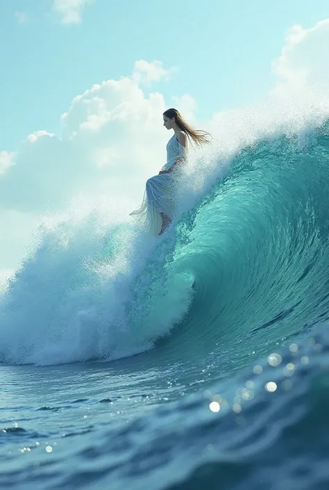 A woman sitting on a sea wave 