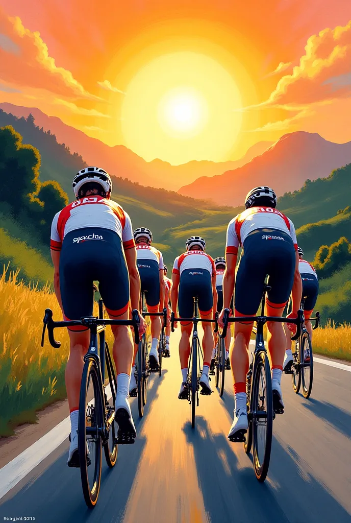 Cycling race drawing with sun