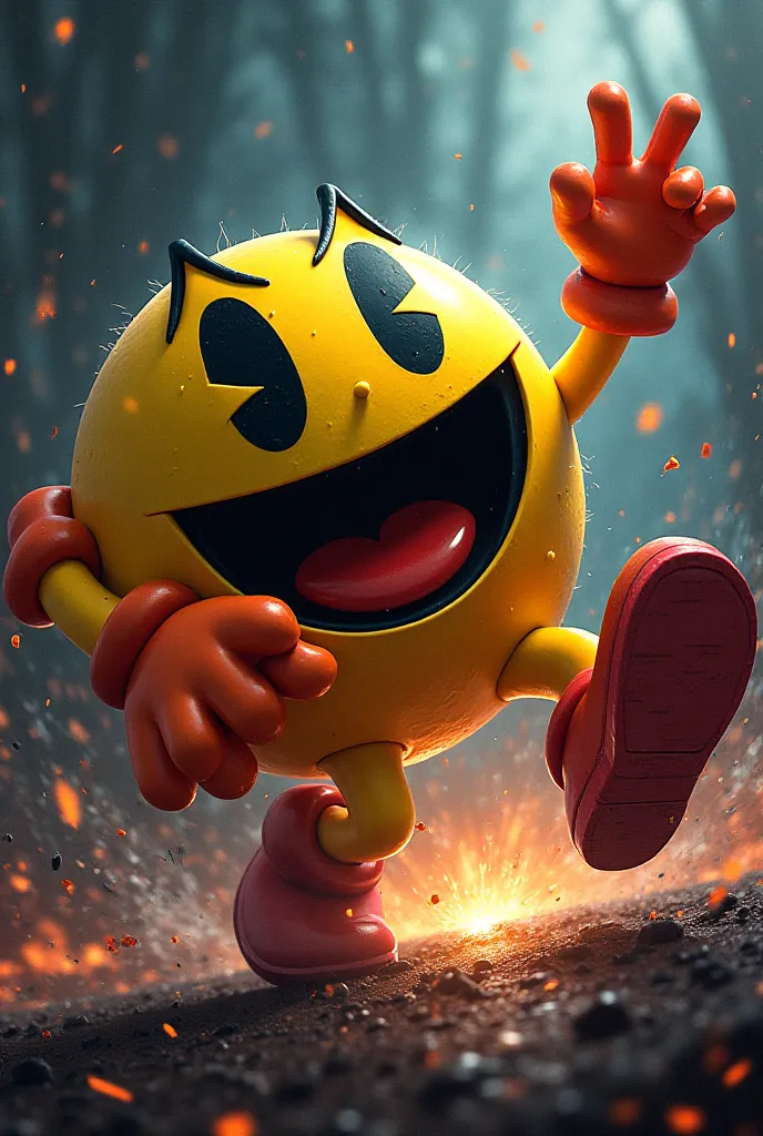 Can you make Pacman Image Chasing the Ghost add it more violence and Add the text PACMAN FUNK V2 