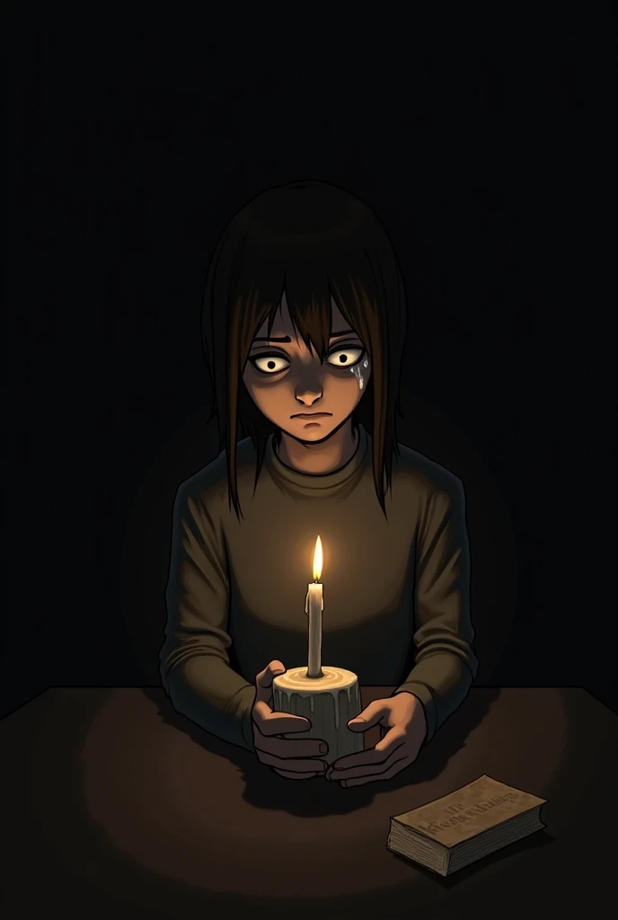 sad blowing out the candle alone . And grieving in solitude