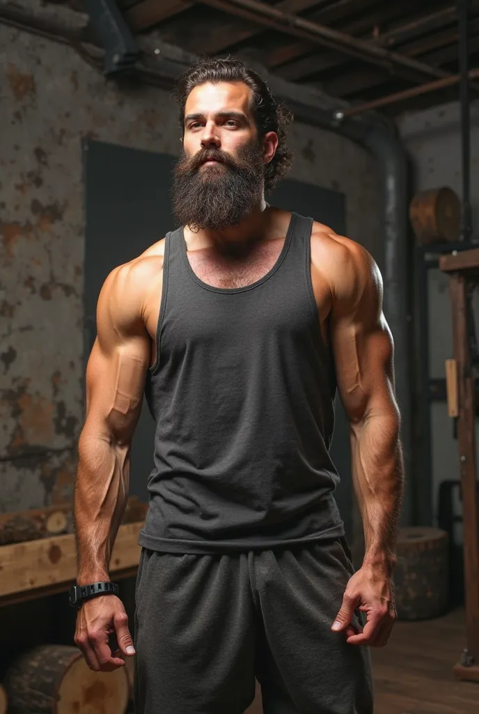 Focus only on the face A 32-year-old personal trainer,  Strong and Charismatic , with striking features and a rustic look. He has worked with wood or in the forest, which explains his muscular arms and his robust style. has a full beard , hairy chest and a...