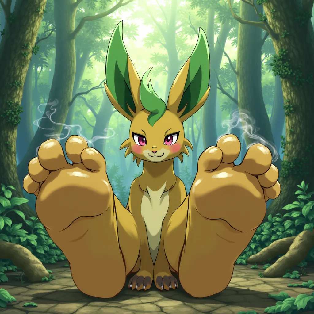 Male, Anime (TV), Toe Scrunch, Landscape, Holding Legs, Jungle, Solo Focus
1boy, leafeon, pokemon (creature), anthro, (looking at viewer), (aged up), femboy, (big feet:1.2), (sweaty feet:1.4), very dirty feet, (looking at viewer:1.2), (foot focus), (brown ...