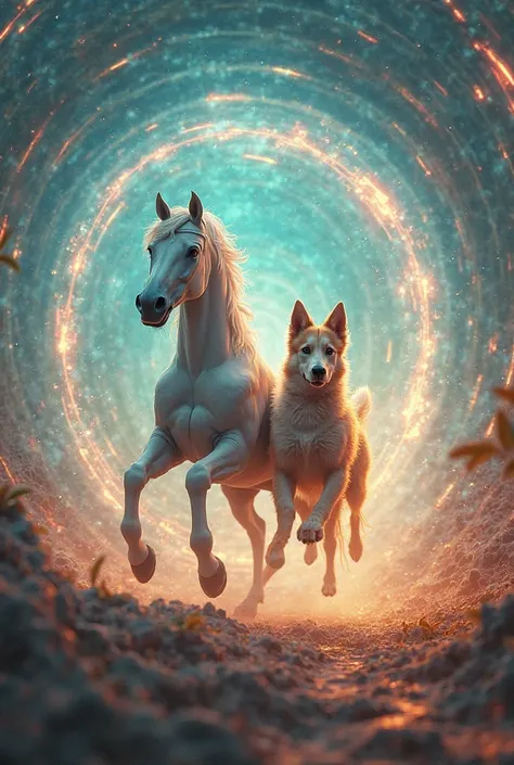 Cavalo e cachorro teletranaportando em um so em video