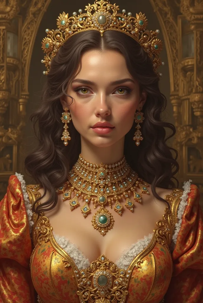 I want a profile picture of a woman full of gold and wealth