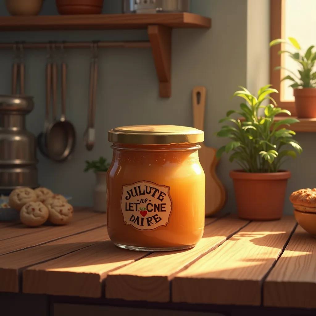 Drawing of a jar of Dulce de Leite in a cozy kitchen