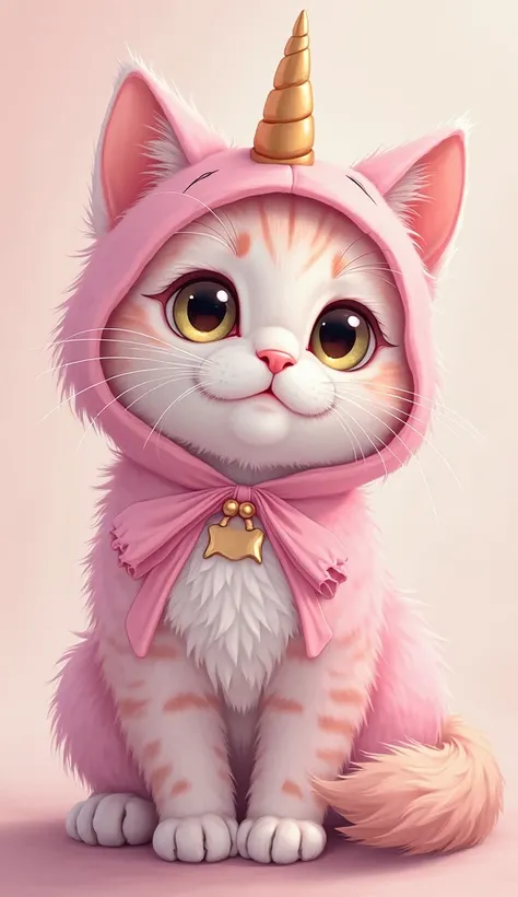  British Shorthair， anime touch，kitten，cat in a unicorn costume、Pink Cat