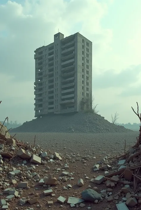 The building from the famous Spanish series "Aquí no hay quien viva" is destroyed, only a few parts remain and the rest is rubble.