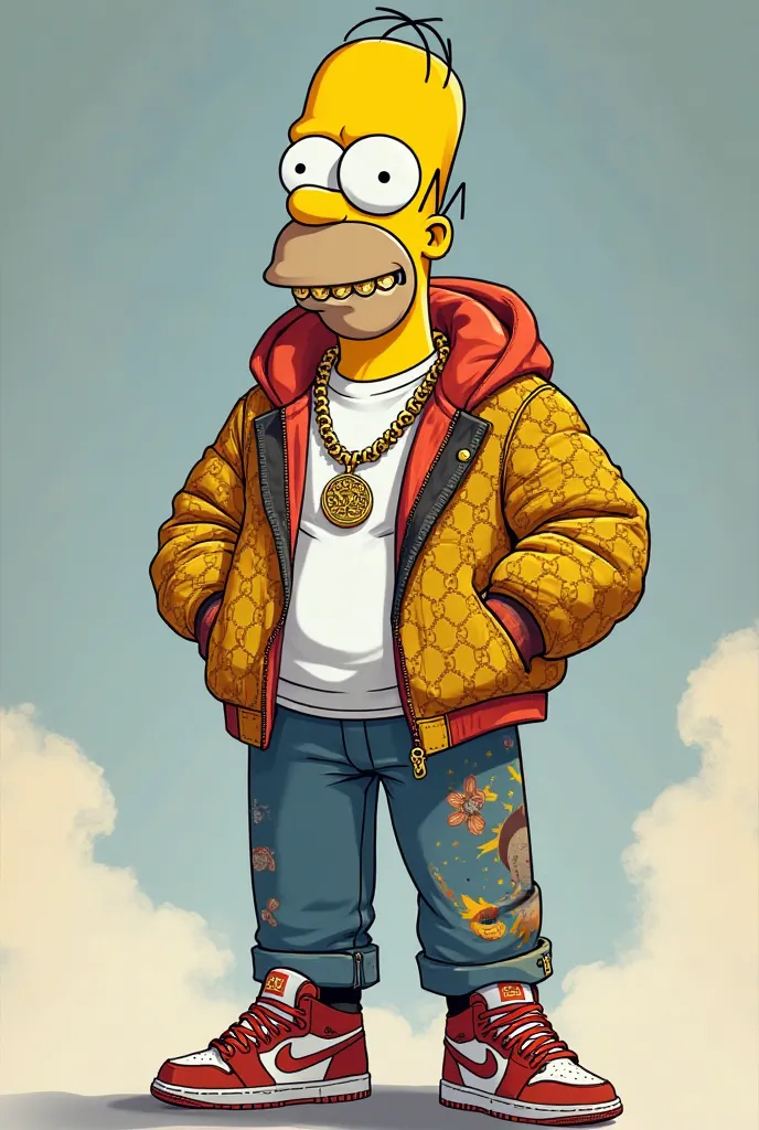 Make Homer Simpson with gold teeth rings Gucci and Jordan Nike clothing