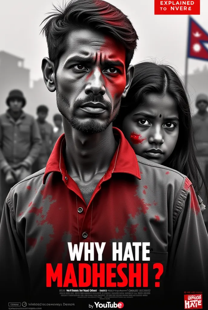 Here’s a detailed prompt for regenerating a similar but more attractive YouTube thumbnail:


---

Prompt:
Create a powerful and eye-catching YouTube thumbnail on the topic "Why Hate Madheshi?" The design should be bold, emotional, and attention-grabbing.

...