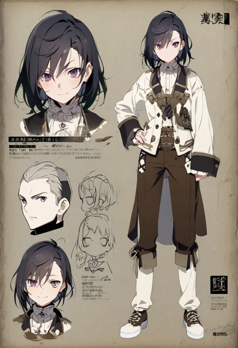  seen from 3 different angles 、Character model sheet depicting the same boy、bisque doll