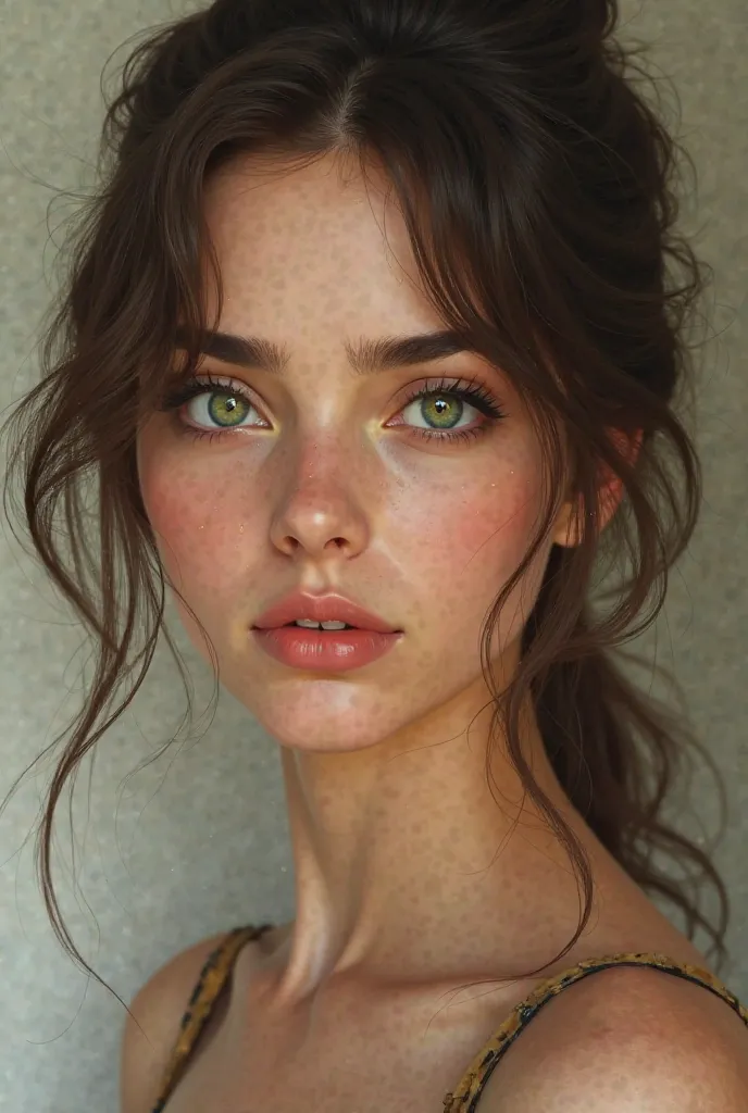  brunette with green eyes 
