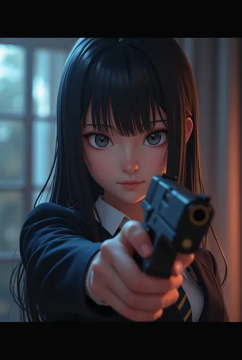 official style, kanzaki h. aria, hidan no aria, very aesthetic, best quality, intricate, overall detail, 1 girl, school uniform, holding gun, m19, detailed portrait of a young anime girl in a school uniform, holding a handgun, masterpiece, highly detailed,...