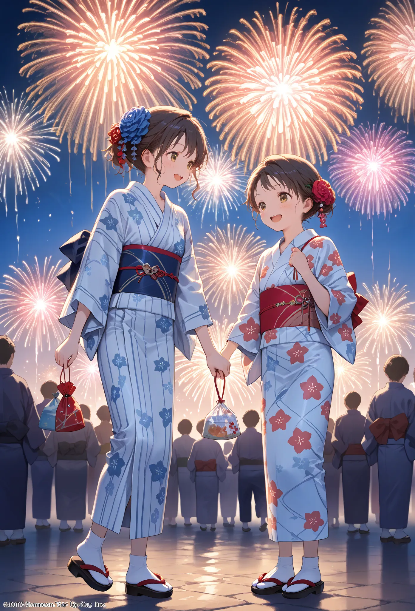     young ,yukata, socks,fair,Holding,   Fireworks ,date,Ladylike