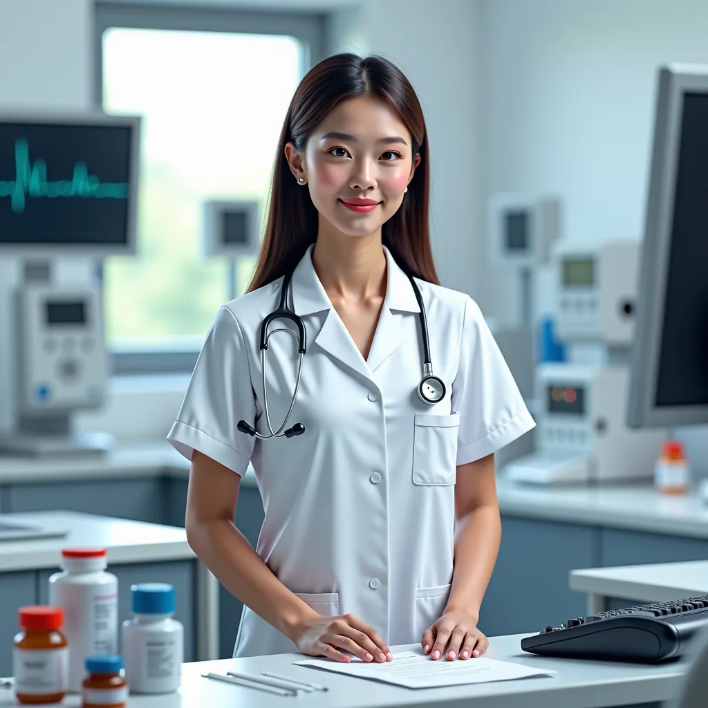 nurse with medical equipment logo