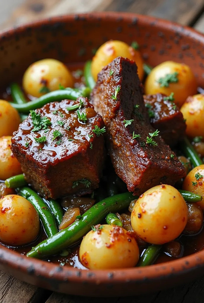 Braised ribs with potatoes and beans