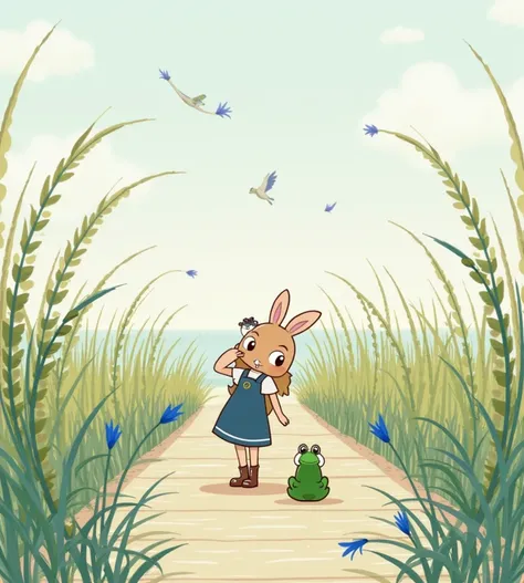 Rabbit　 black🐇、frog　brown🐸、Monkey　gold🐵、　Marshland　　Boardwalk　Let's walk、birdie　blue、local　clothing　、Que sera sera 、 cheers！ 、flower瓶　flower　blue、dragonfly　 is small、。cute。wind　 fresh 。 calm。calm down。nice。