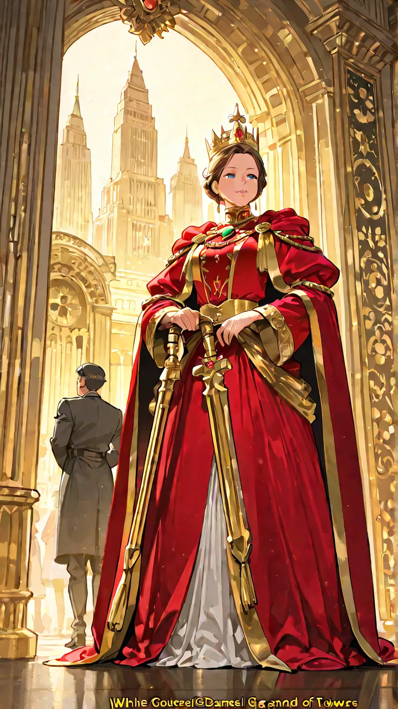 A grand city of Babylon with golden towers, bustling streets, and a wise, dignified man named Daniel standing in the palace, dressed in royal garments, while envious officials whisper in the background