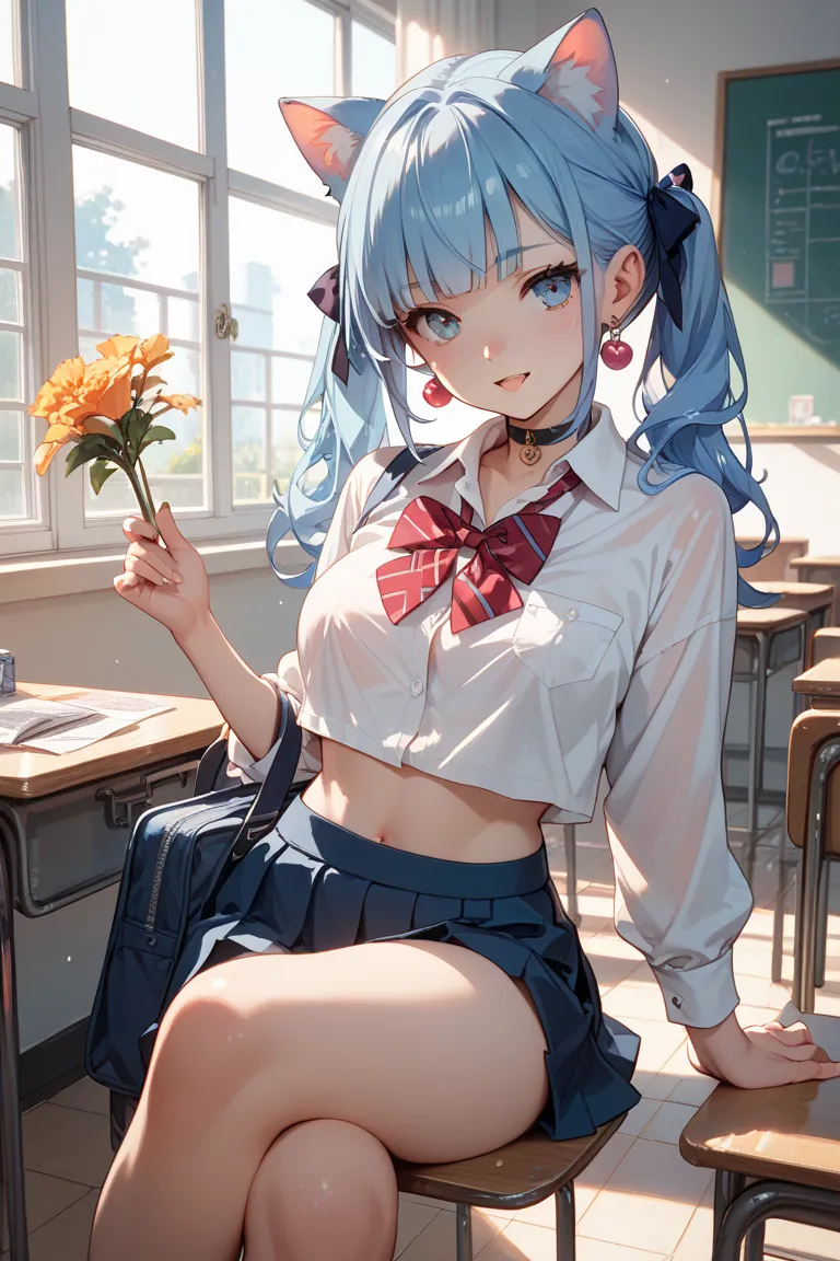 cat ear
blue hair
girls
high school student
frontal