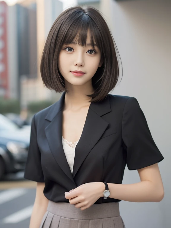 (((masterpiece, Top Quality, very well detailed))),  female 1 person, ((( Very Thin Body))) , (((length,  Read more))), (((black short hair, thick, hairy bangs  ))), (((very well detailedな顔))), Cosmetics Free, small, Thin Nose, Small and narrow mouth, (((E...