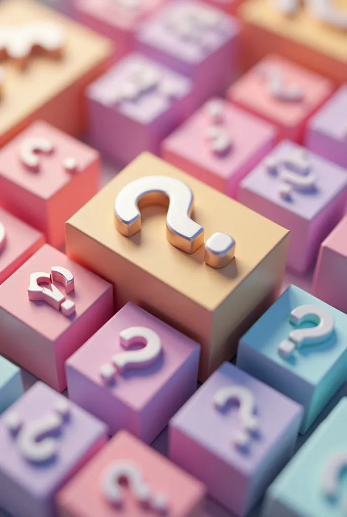 a close up of a number of box with a question mark on them, digital art by Elias Ravanetti, trending on polycount, digital art, question marks, the mystery of the quotient, the ultimate question of life, pastel colourful 3 d, do you want to know, c 4 d sty...