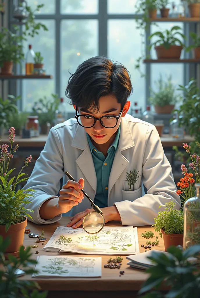 researcher observing plants