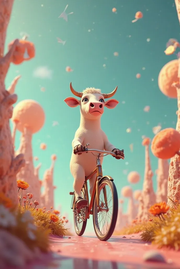 The cow's bicycle goes.ai animate 3d reality video genrete