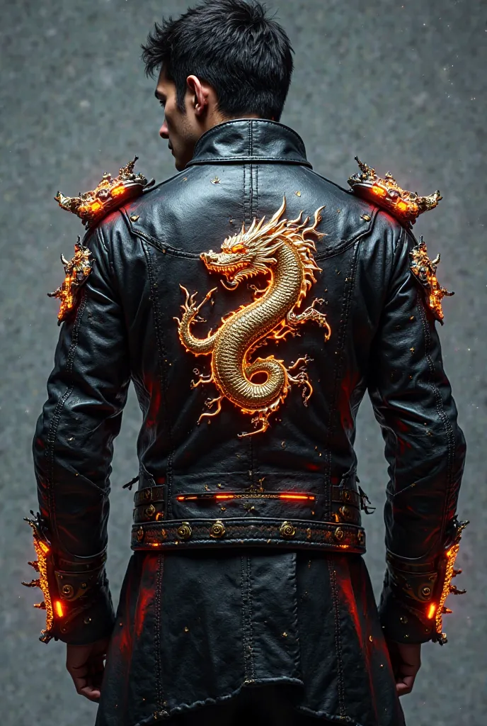 Samurai-style leather jacket with LED lights and dragon ornaments with LED lights on the chest, For men