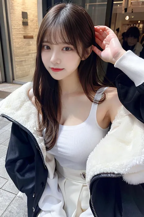 Mei Yuen、spring coat、（full body:1.3）、TOP QUALITY,  masterpiece 、  actual photo 、世界で最も美しい女性、 slender 、princess、 perfect beautiful face 、  Perfect and beautiful eyes 、 perfect and beautiful double eyelids、 fashion model who spreads her head and knee 、  mediu...