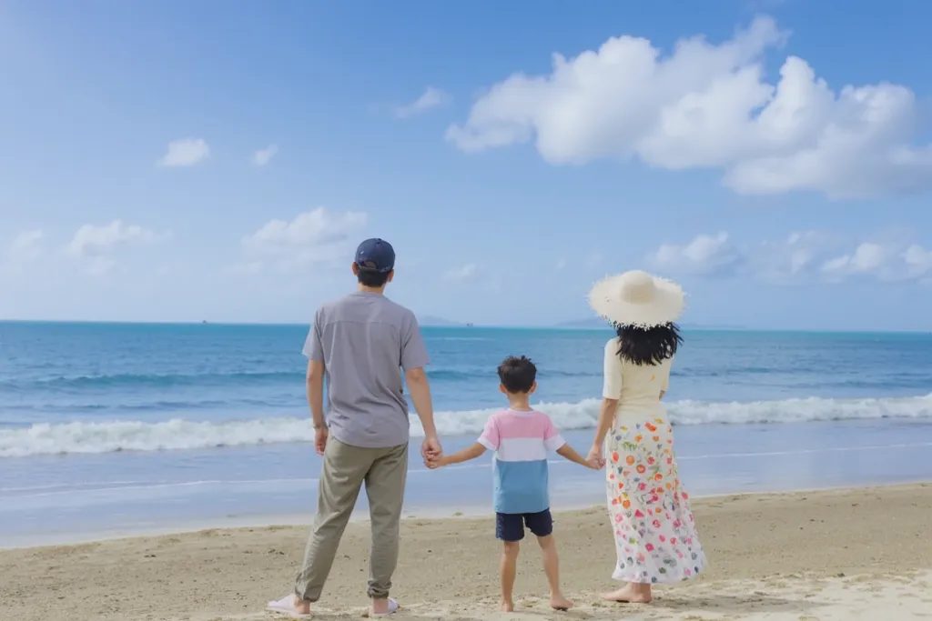 araffes and a man and a   on the beach ,  people on the beach , Husband, wife and son, standing On the Beach, ,  MIXED ART ,  ren playing on the beach , Profile Picture, happy ,  friendly, On the Beach, On the Beach形成 , On the Beach, 在海滨环境中,  on the beach ...