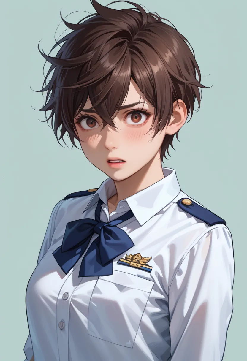 ((Tomboy)),((High school girl with very short hair)),((Dark brown hair, very short hair)),(uniform: 1.3),rape、Sakurazaka、Urination High Quality、realistic、portrait、 dark、scared、、depressed、gaze deflections、tears、fear、despair、4k real、Ultimate Details、Professi...