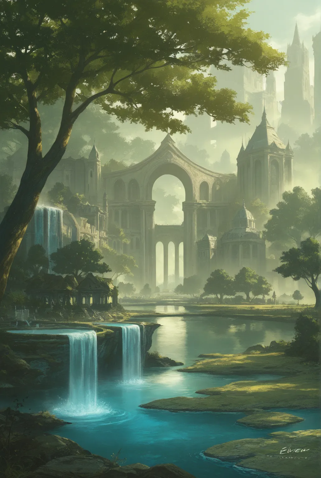 Elven City of Eryndor: Suspended among the crowns of centuries-old trees, Eryndor is an architectural spectacle of houses in harmony with nature, ethereal bridges and crystalline water fountains.

