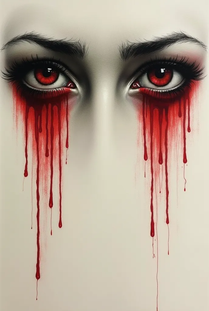 a drawing of eyes crying red