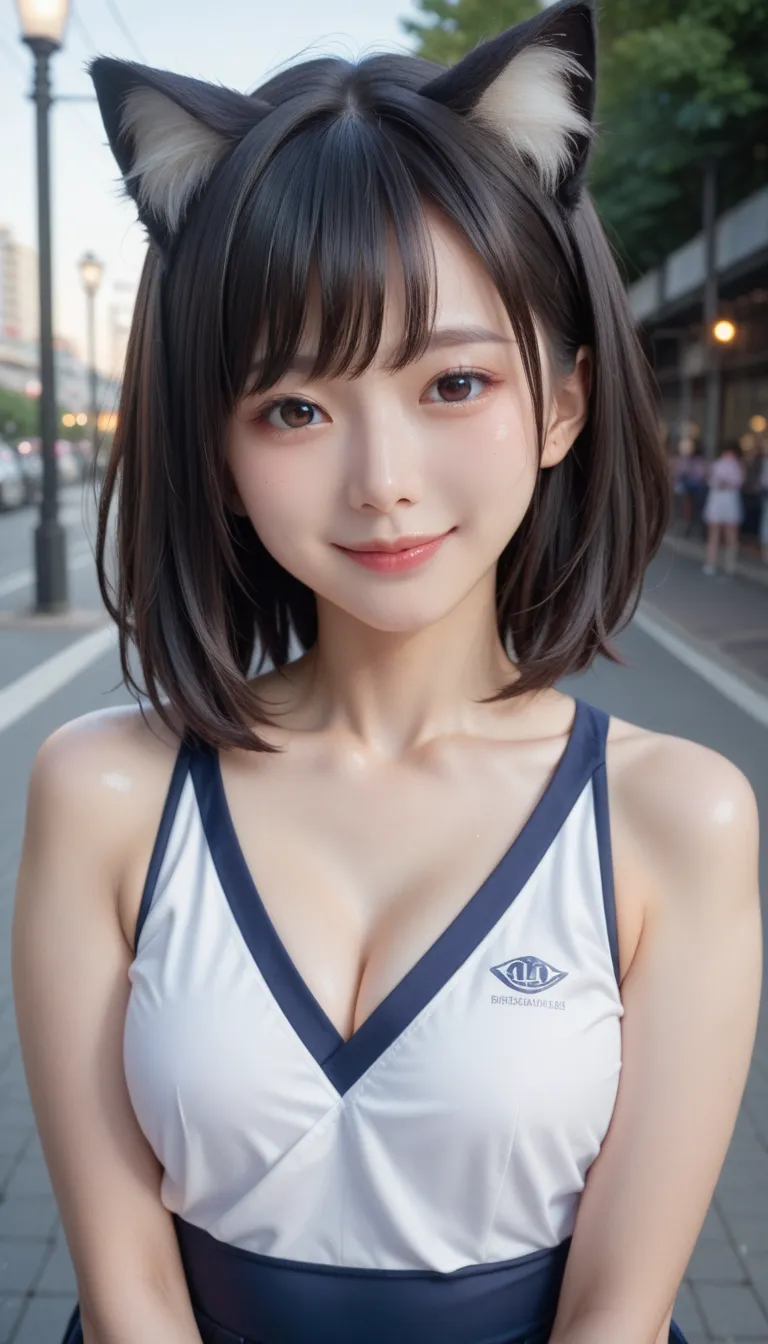 score_9,score_8_up,score_7_up,Ultra High Definition,Absolute Determination, beautiful face and eye details, Japanese girl,  black hair, medium hair,amount,smile, Shiny Skin+perfect body,cheerleader with radiant skin,Chest,cross your arms around your back, ...