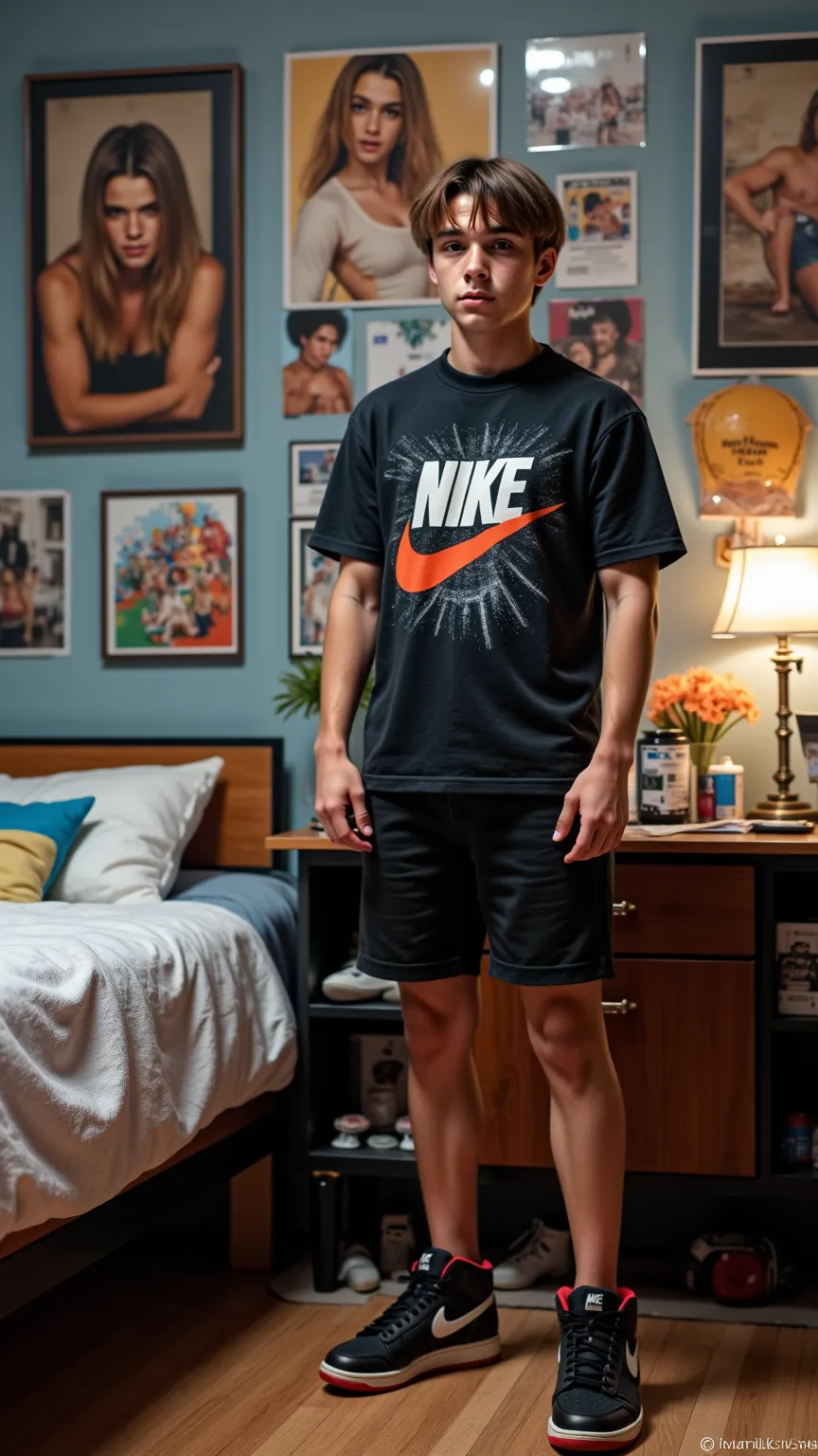 An impressive ultra-high-resolution photograph captures a striking  boy who has rapidly grown to become one of the tallest in his school. This remarkable growth not only showcases his athleticism but also enhances his charm; where he once was a cute boy, h...