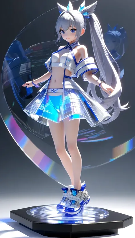 Collapse Star Railのキャラクターsilver wolf。Collapse Star Rail。silver wolf。 Silver Hair。ponytails for beautiful people。naked。白色のunderwear。naked。underwear。naked体。idol 。 \  character "  atlus"\, alone, ((   Transparency ３d,   transmission processing using holograph...