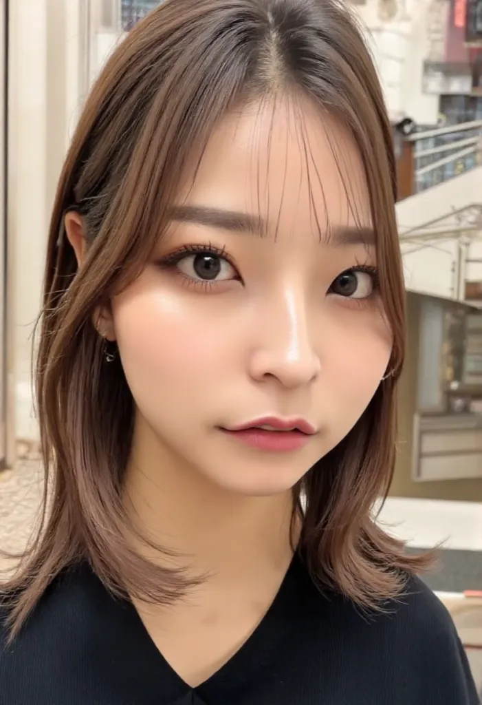 
（best image quality））、（（ superlative cuteness ））、Almond-shaped eyes 、Double、 small nose、 thin lips、Neat contour、Xiaoyan、 smooth white skin、 shiny brown hair 、（has hair wrapped）、sitting on the back with her bangs raised、 wavy hair、blue tie、shirt、upper body...