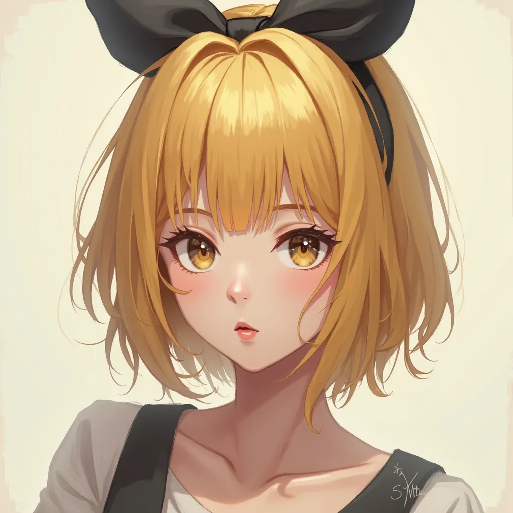  REALISTIC  with blond hair, bow with fringe, Chin more or less square,  feet