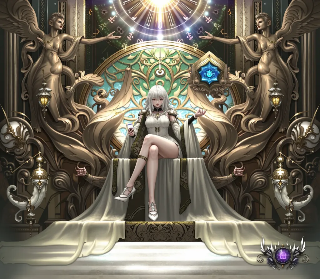 WHITE-HAIRED WOMAN IN A GOLDEN ROOM