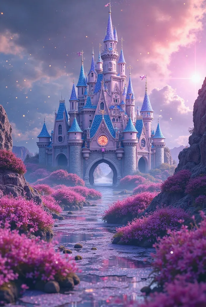 Write "Francia Kadi" my name in front of a beautiful aesthetic purple pink and royal blue place with a diamond castle on the background with glitters that has Barbie vibes royal.