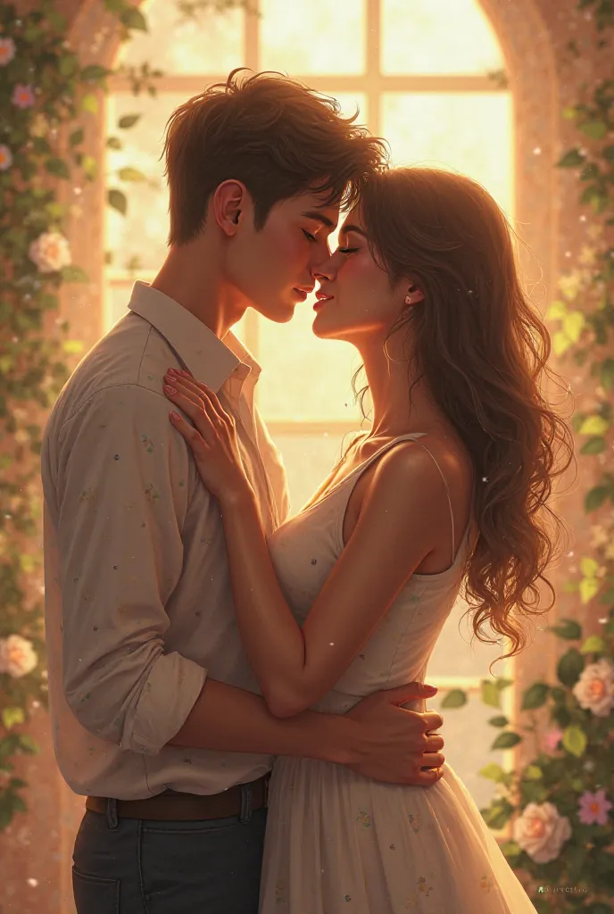 Girl and boys kissing 