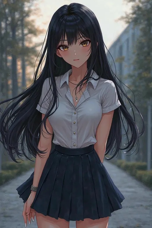 Anime Black Long Hair Sexy Seduction College Student Uniform