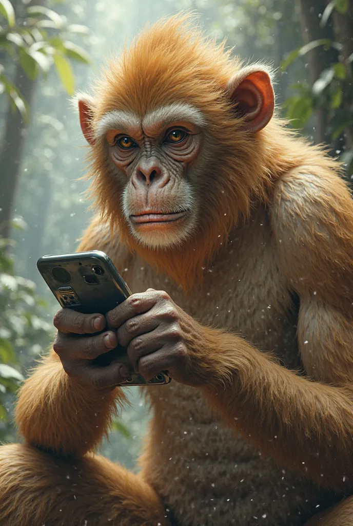 Monkey man with mobile phone